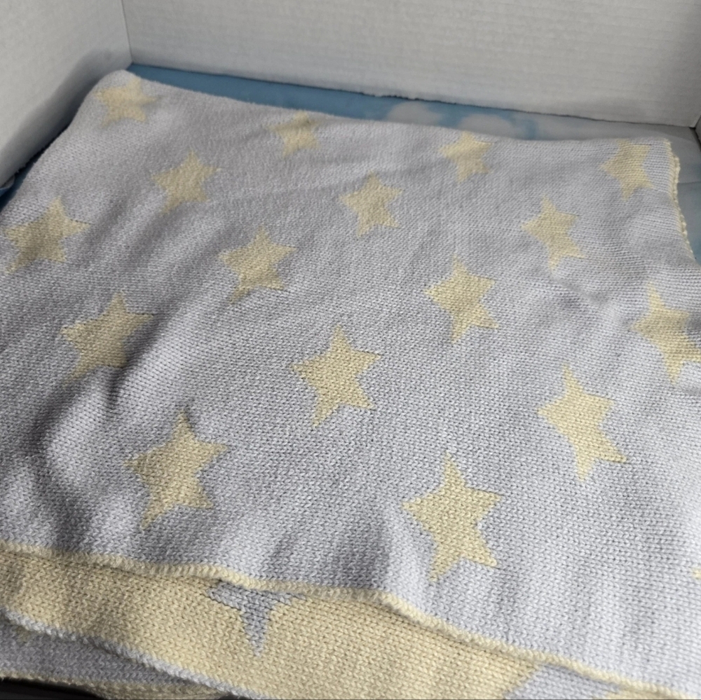Toys R Us Koala Baby Blue Yellow Stars Blanket Knit 100% Cotton Reversible Vtg